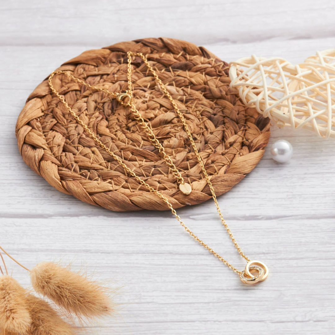 Gold Plated Circle Link Necklace Created with Zircondia® Crystals - Philip Jones Jewellery