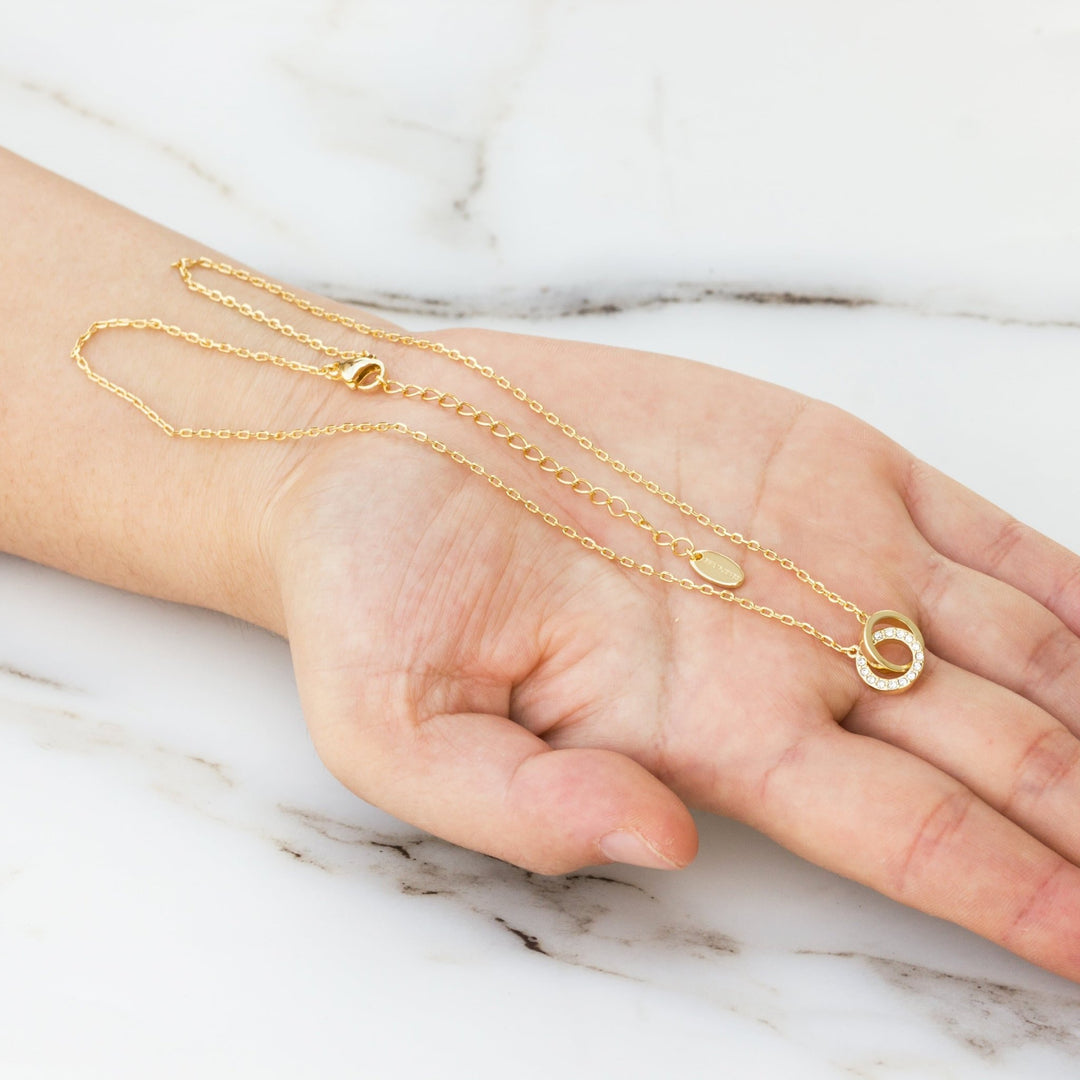 Gold Plated Circle Link Necklace Created with Zircondia® Crystals - Philip Jones Jewellery
