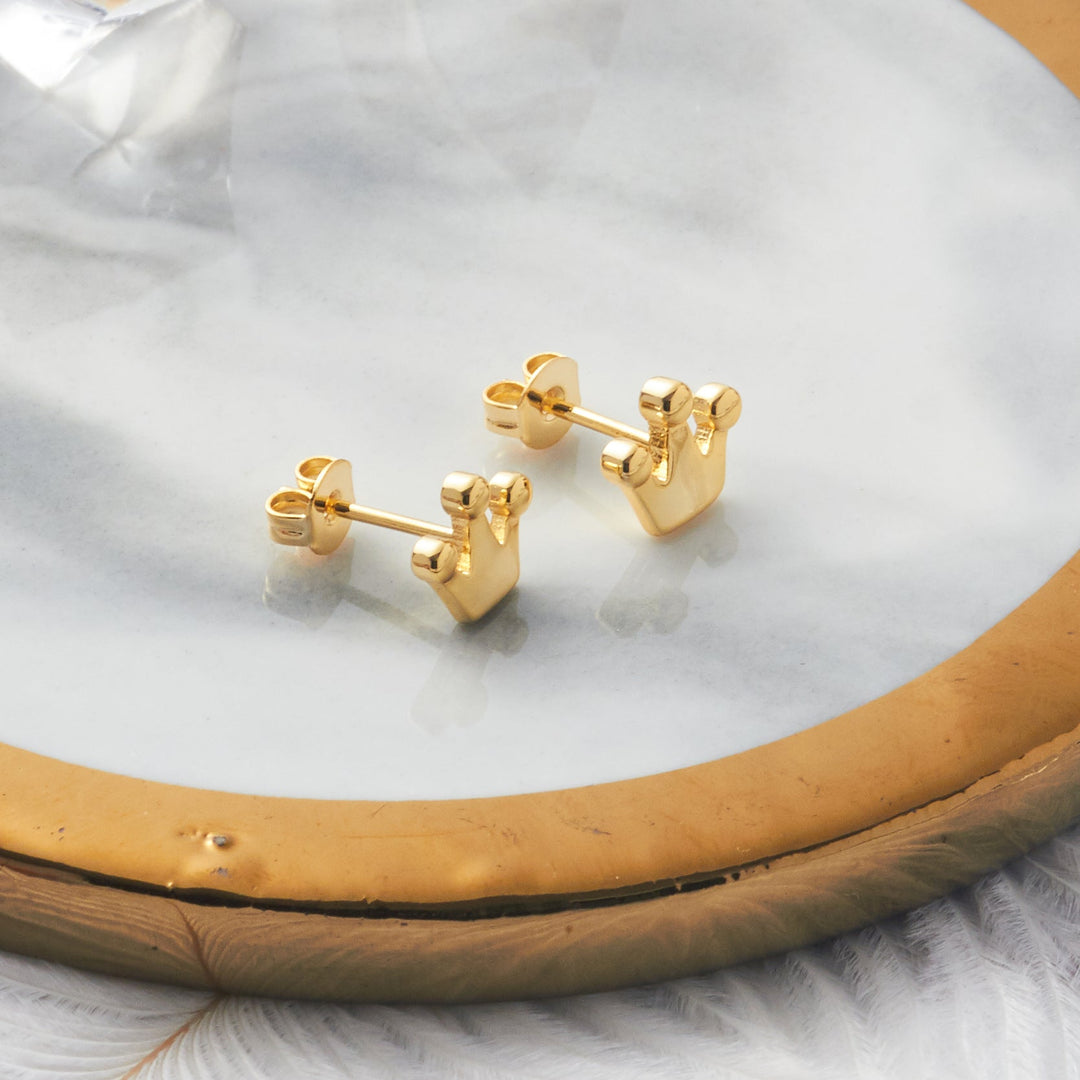 Gold Plated Crown Stud Earrings - Philip Jones Jewellery