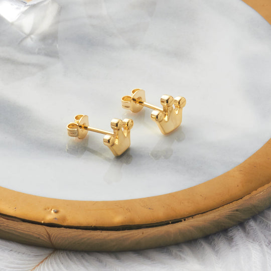Gold Plated Crown Stud Earrings - Philip Jones Jewellery