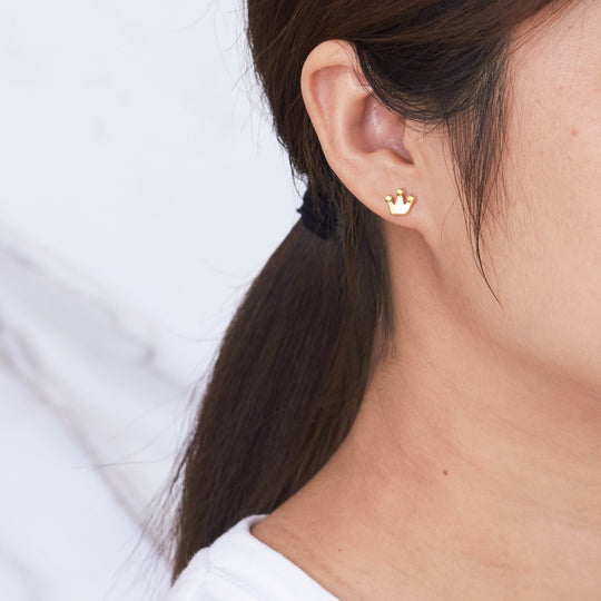 Gold Plated Crown Stud Earrings - Philip Jones Jewellery