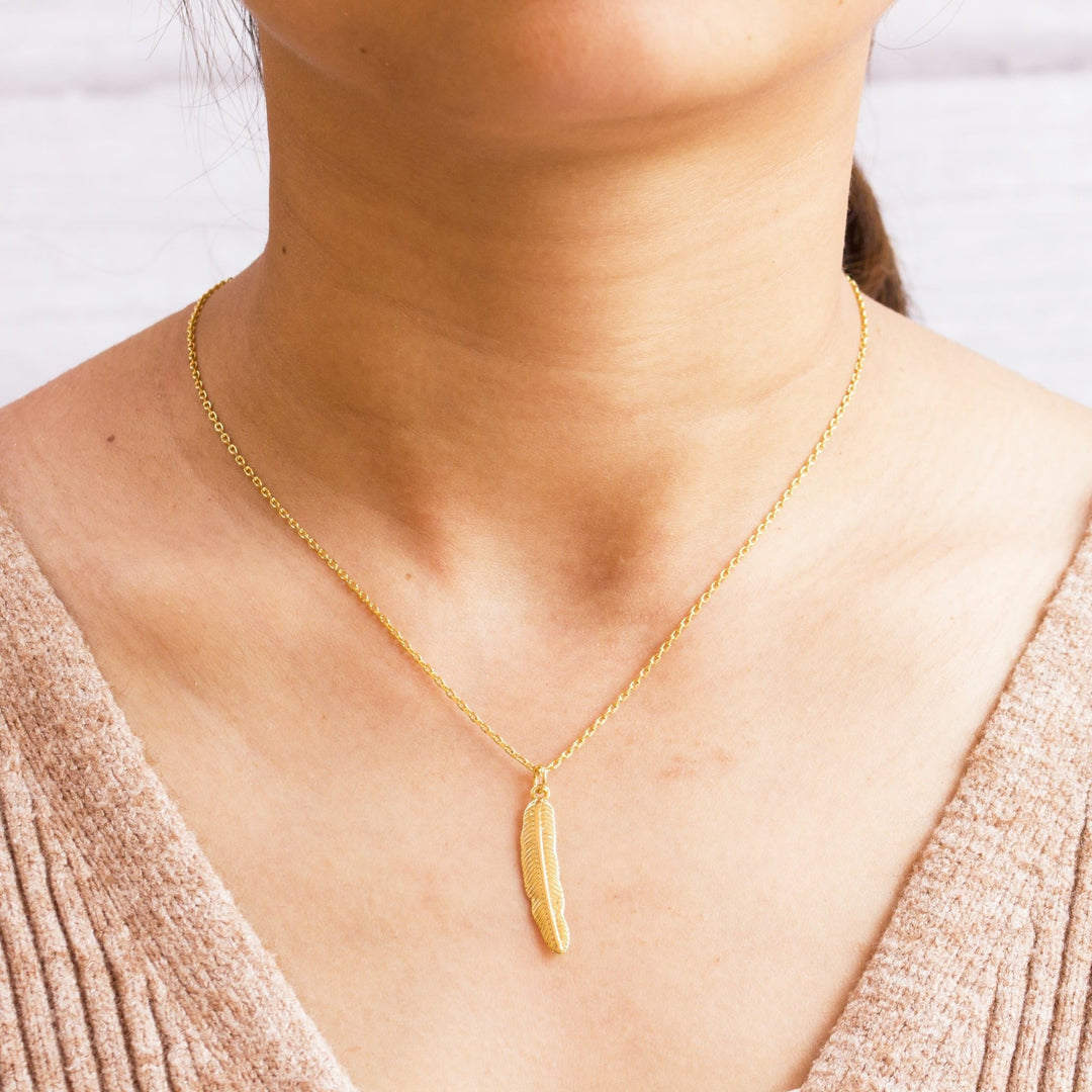 Gold Plated Feather Necklace - Philip Jones Jewellery
