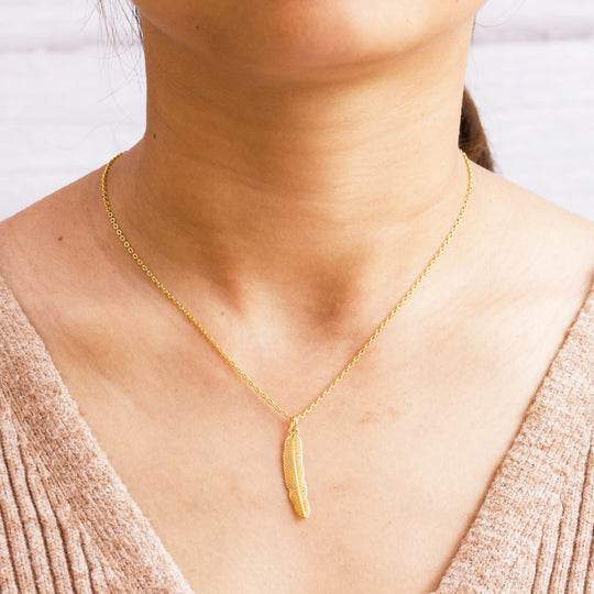 Gold Plated Feather Necklace - Philip Jones Jewellery