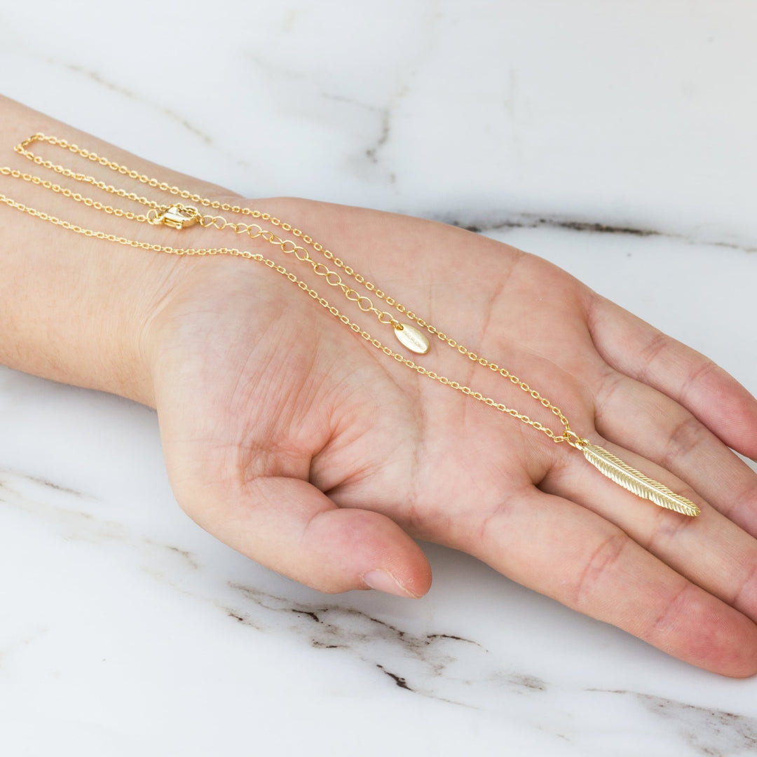 Gold Plated Feather Necklace - Philip Jones Jewellery