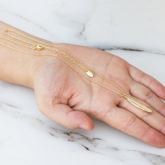 Gold Plated Feather Necklace - Philip Jones Jewellery