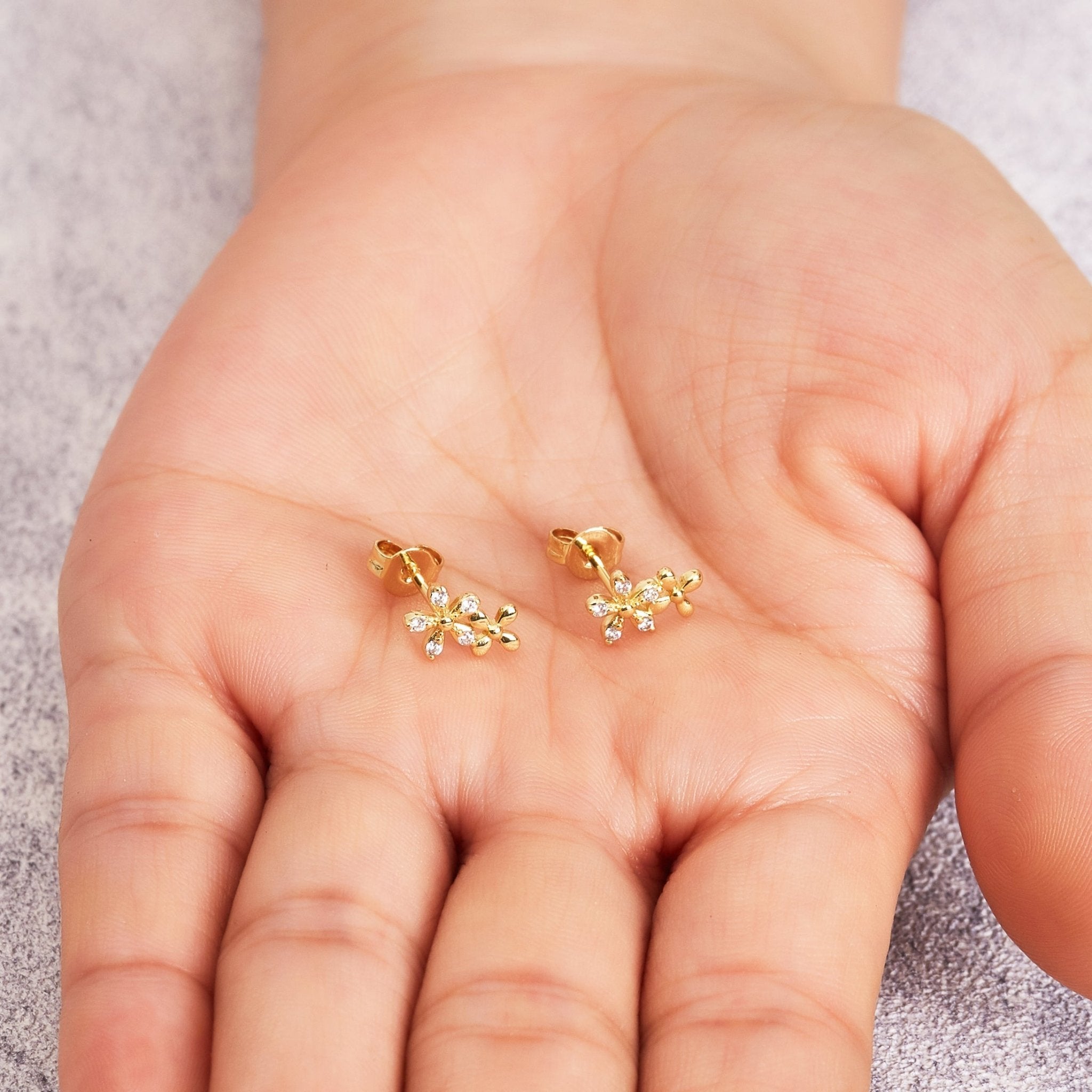 Gold Plated Flower Earrings Created with Zircondia® Crystals - Philip Jones Jewellery