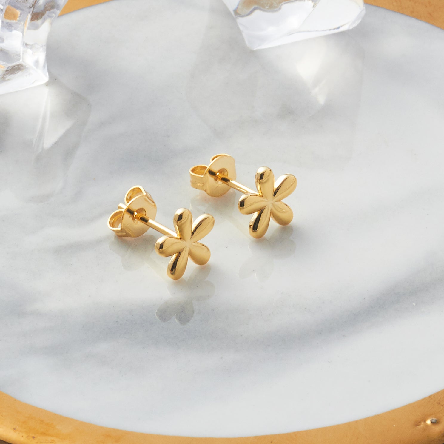 Gold Plated Flower Stud Earrings - Philip Jones Jewellery