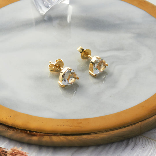 Gold Plated Heart Earrings Created with Zircondia® Crystals - Philip Jones Jewellery