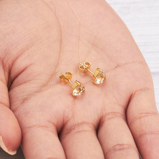 Gold Plated Heart Earrings Created with Zircondia® Crystals - Philip Jones Jewellery
