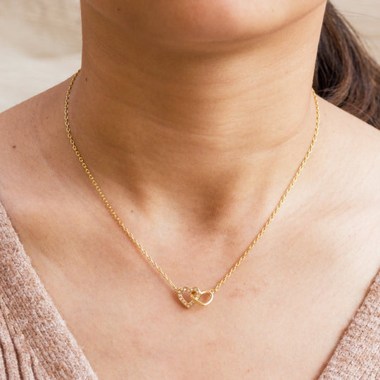 Gold Plated Heart Link Necklace Created with Zircondia® Crystals - Philip Jones Jewellery