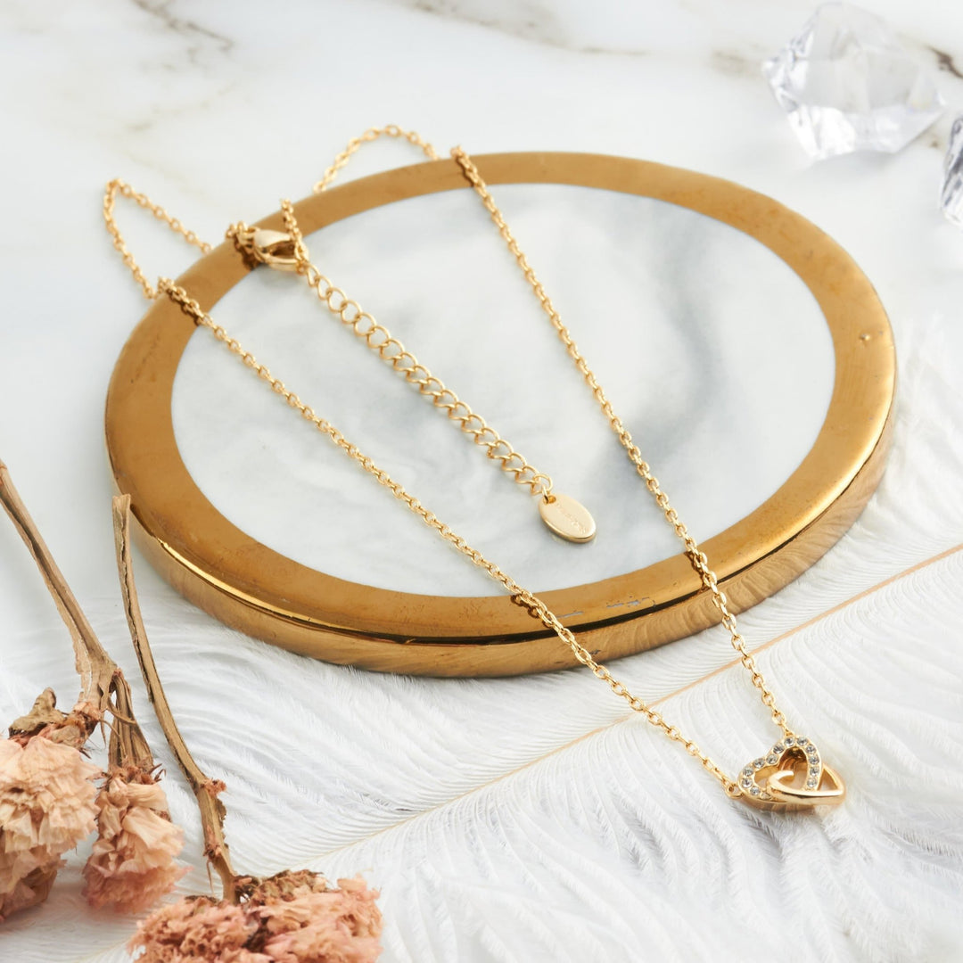 Gold Plated Heart Link Necklace Created with Zircondia® Crystals - Philip Jones Jewellery