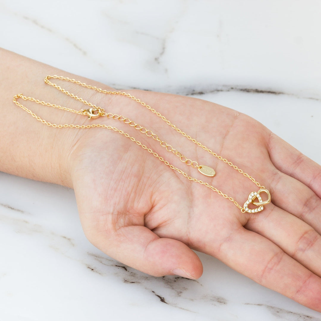 Gold Plated Heart Link Necklace Created with Zircondia® Crystals - Philip Jones Jewellery
