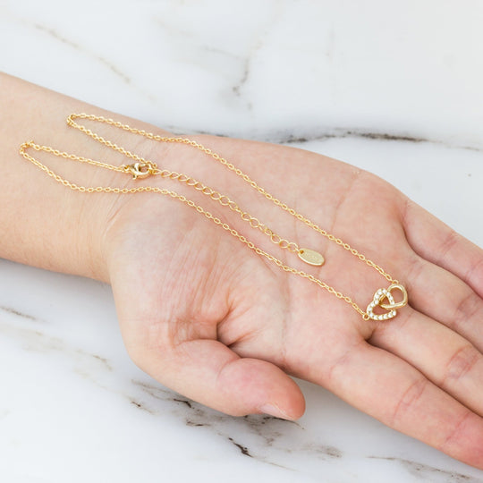 Gold Plated Heart Link Necklace Created with Zircondia® Crystals - Philip Jones Jewellery