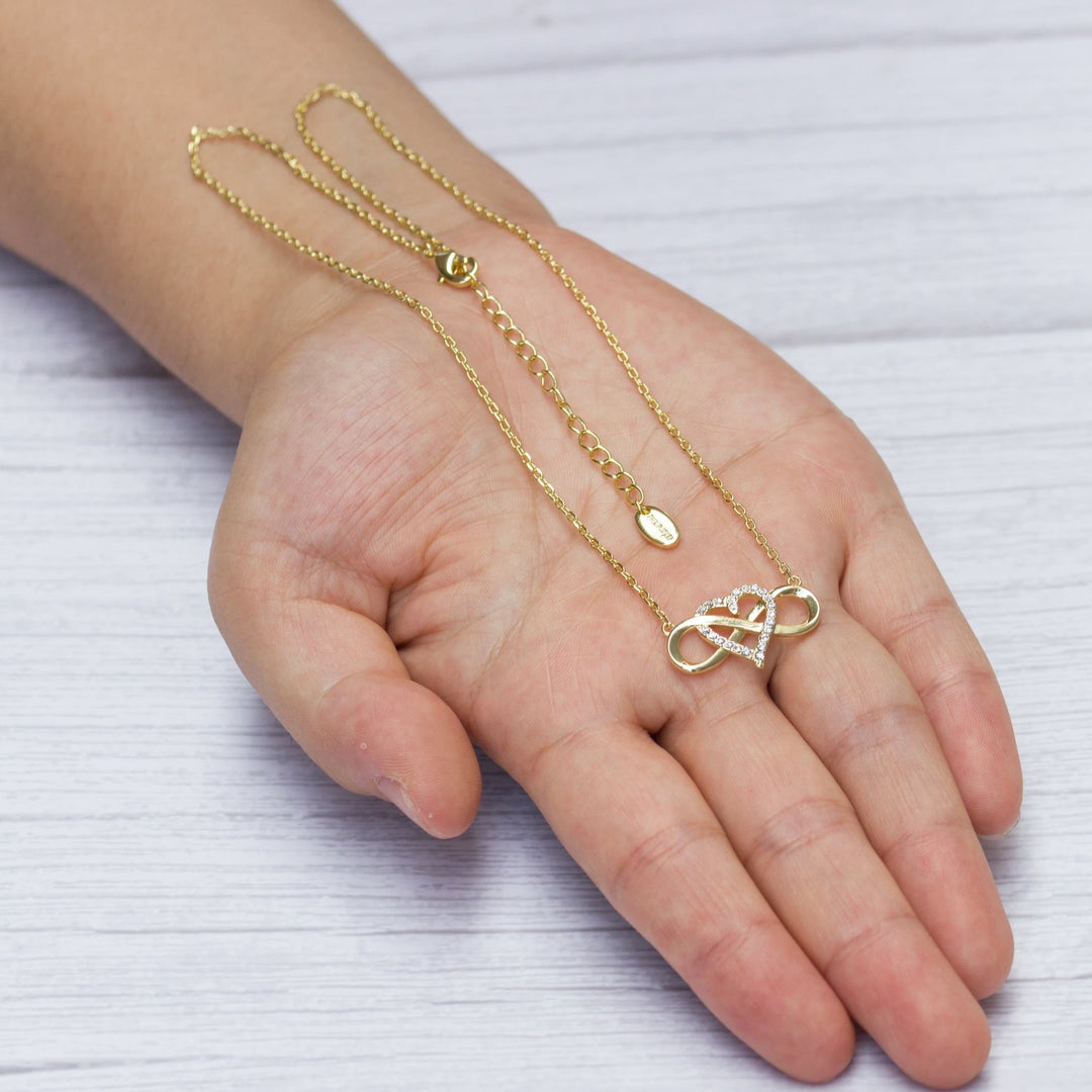 Gold Plated Infinity Heart Necklace Created with Zircondia® Crystals - Philip Jones Jewellery
