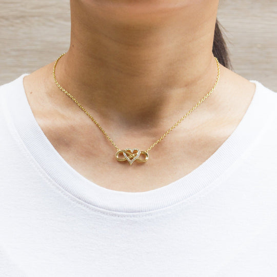 Gold Plated Infinity Heart Necklace Created with Zircondia® Crystals - Philip Jones Jewellery