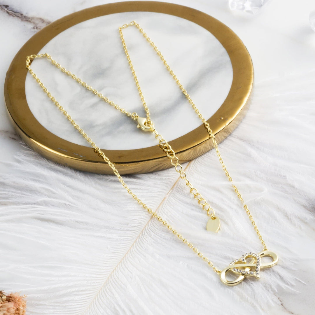 Gold Plated Infinity Heart Necklace Created with Zircondia® Crystals - Philip Jones Jewellery