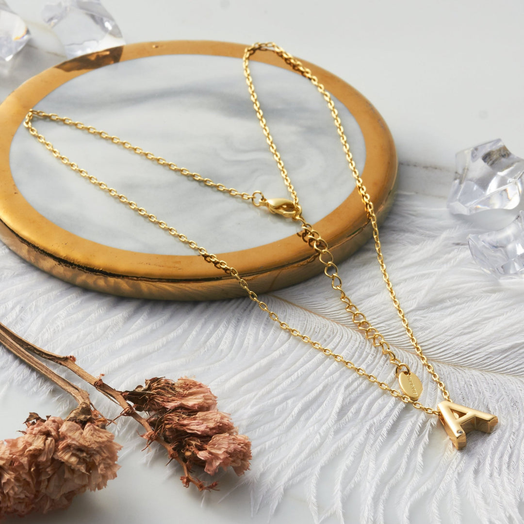 Gold Plated Initial Necklace Letter A Created with Zircondia® Crystals - Philip Jones Jewellery