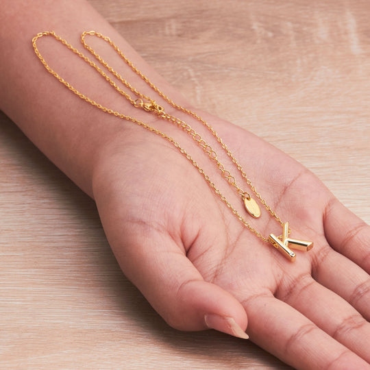 Gold Plated Initial Necklace Letter K Created with Zircondia® Crystals - Philip Jones Jewellery