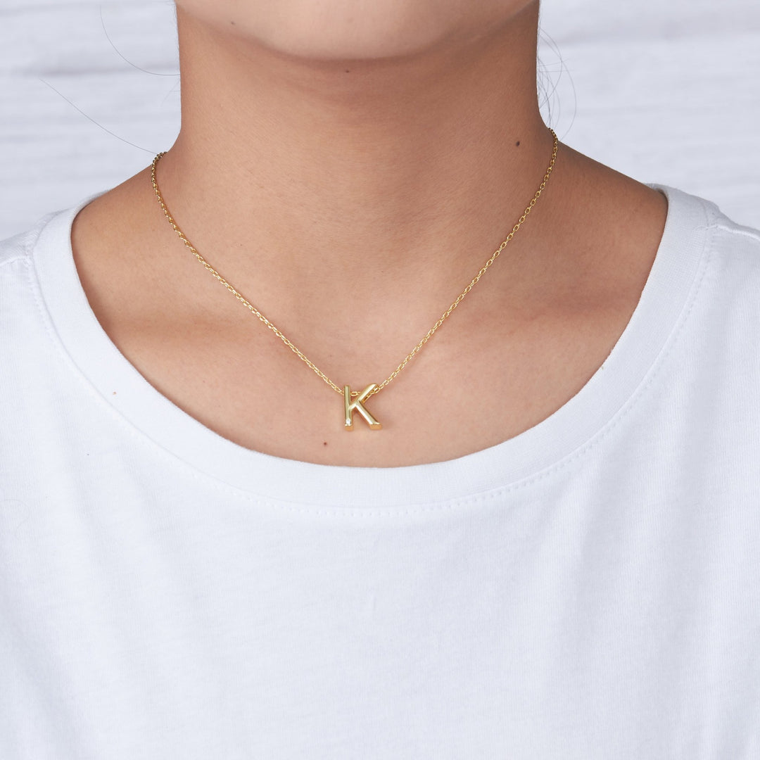 Gold Plated Initial Necklace Letter K Created with Zircondia® Crystals - Philip Jones Jewellery