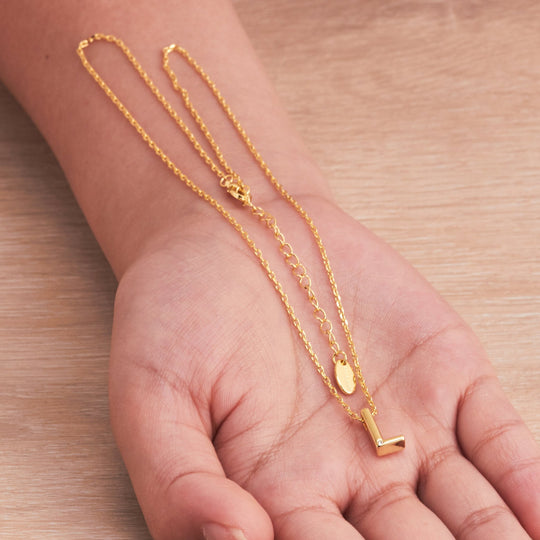 Gold Plated Initial Necklace Letter L Created with Zircondia® Crystals - Philip Jones Jewellery