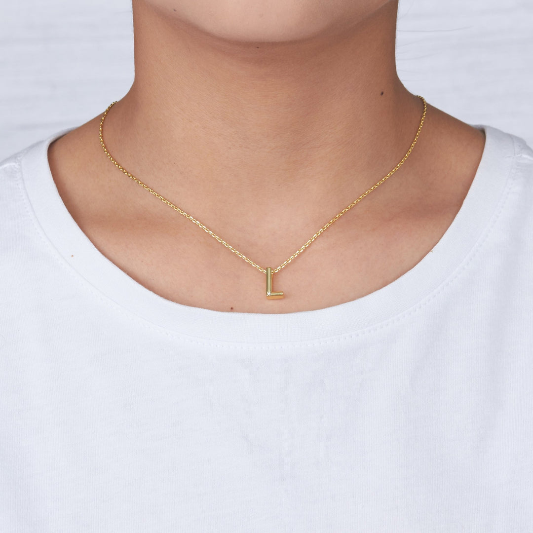 Gold Plated Initial Necklace Letter L Created with Zircondia® Crystals - Philip Jones Jewellery