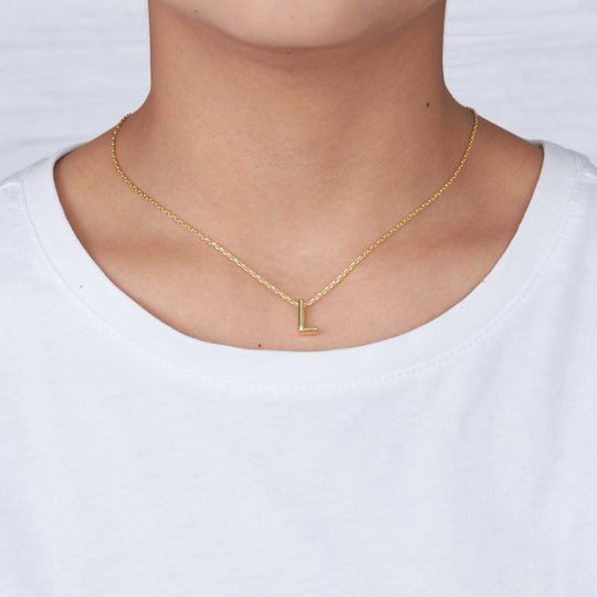 Gold Plated Initial Necklace Letter L Created with Zircondia® Crystals - Philip Jones Jewellery