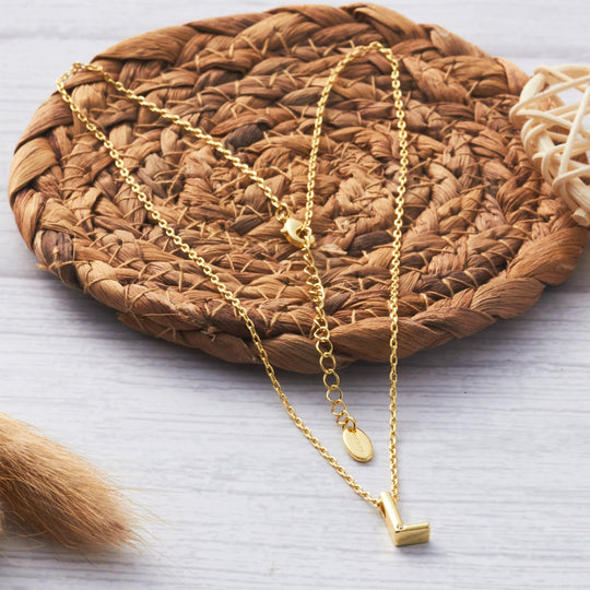 Gold Plated Initial Necklace Letter L Created with Zircondia® Crystals - Philip Jones Jewellery