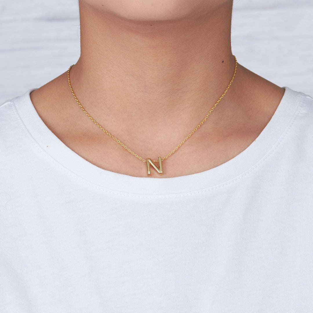 Gold Plated Initial Necklace Letter N Created with Zircondia® Crystals - Philip Jones Jewellery