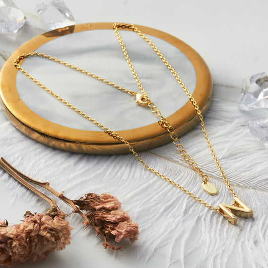 Gold Plated Initial Necklace Letter N Created with Zircondia® Crystals - Philip Jones Jewellery