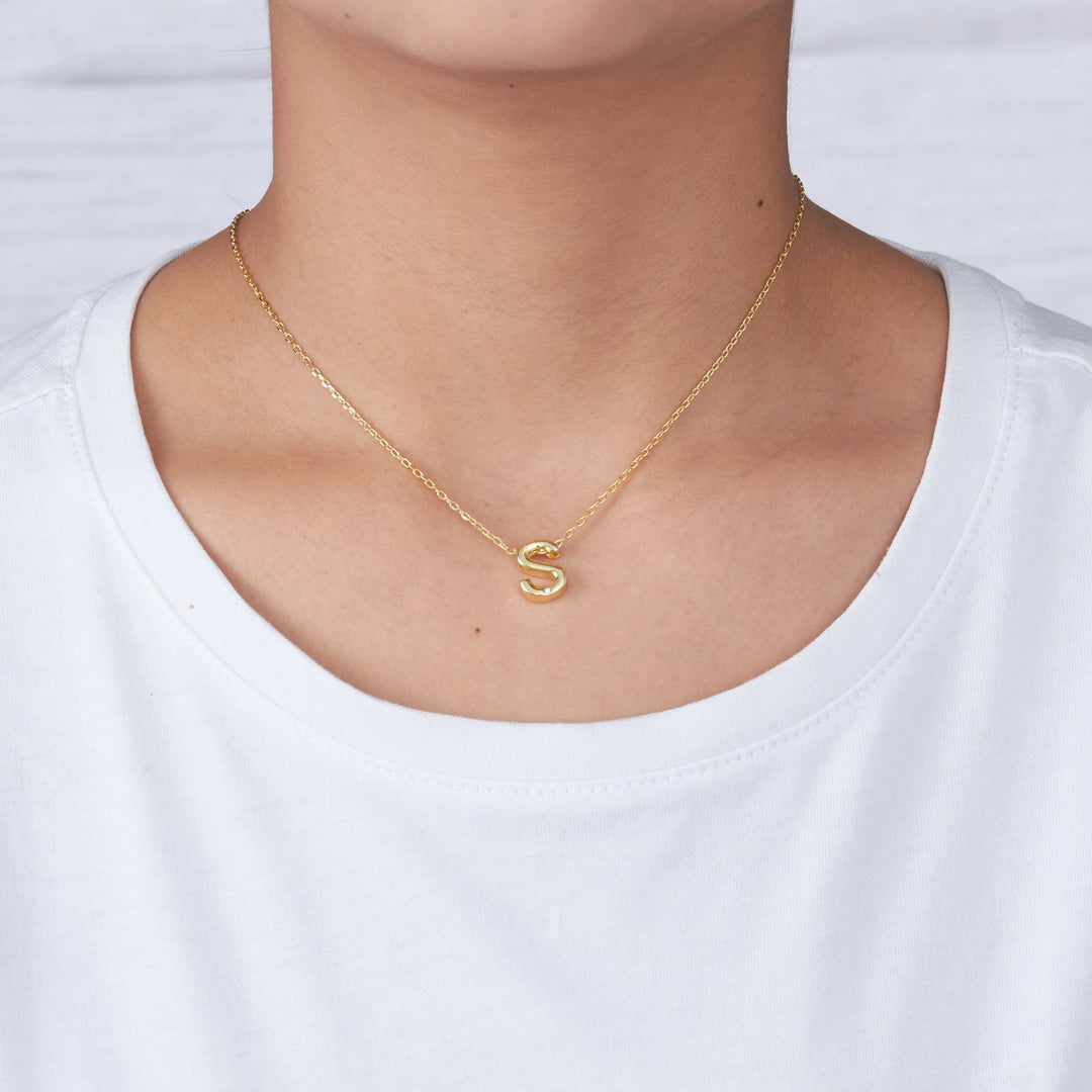 Gold Plated Initial Necklace Letter S Created with Zircondia® Crystals - Philip Jones Jewellery