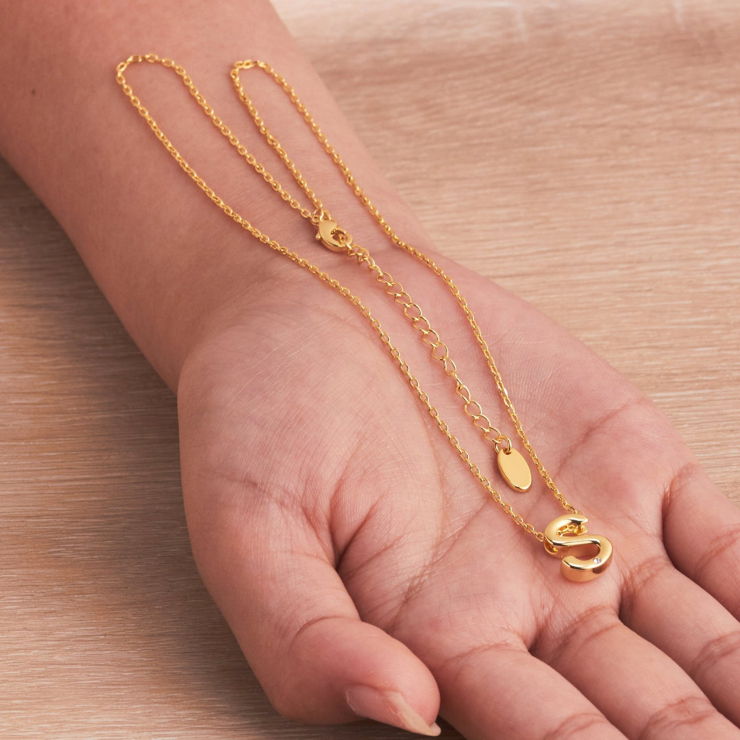 Gold Plated Initial Necklace Letter S Created with Zircondia® Crystals - Philip Jones Jewellery