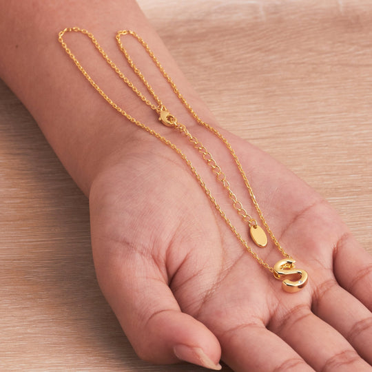 Gold Plated Initial Necklace Letter S Created with Zircondia® Crystals - Philip Jones Jewellery