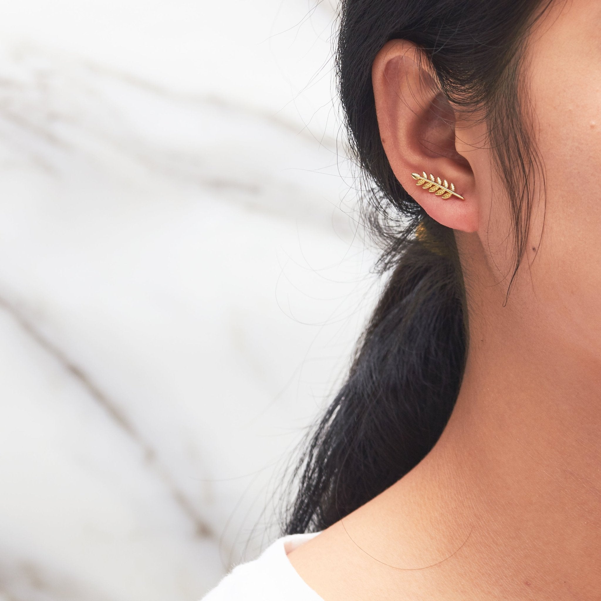 Gold Plated Leaf Earrings - Philip Jones Jewellery