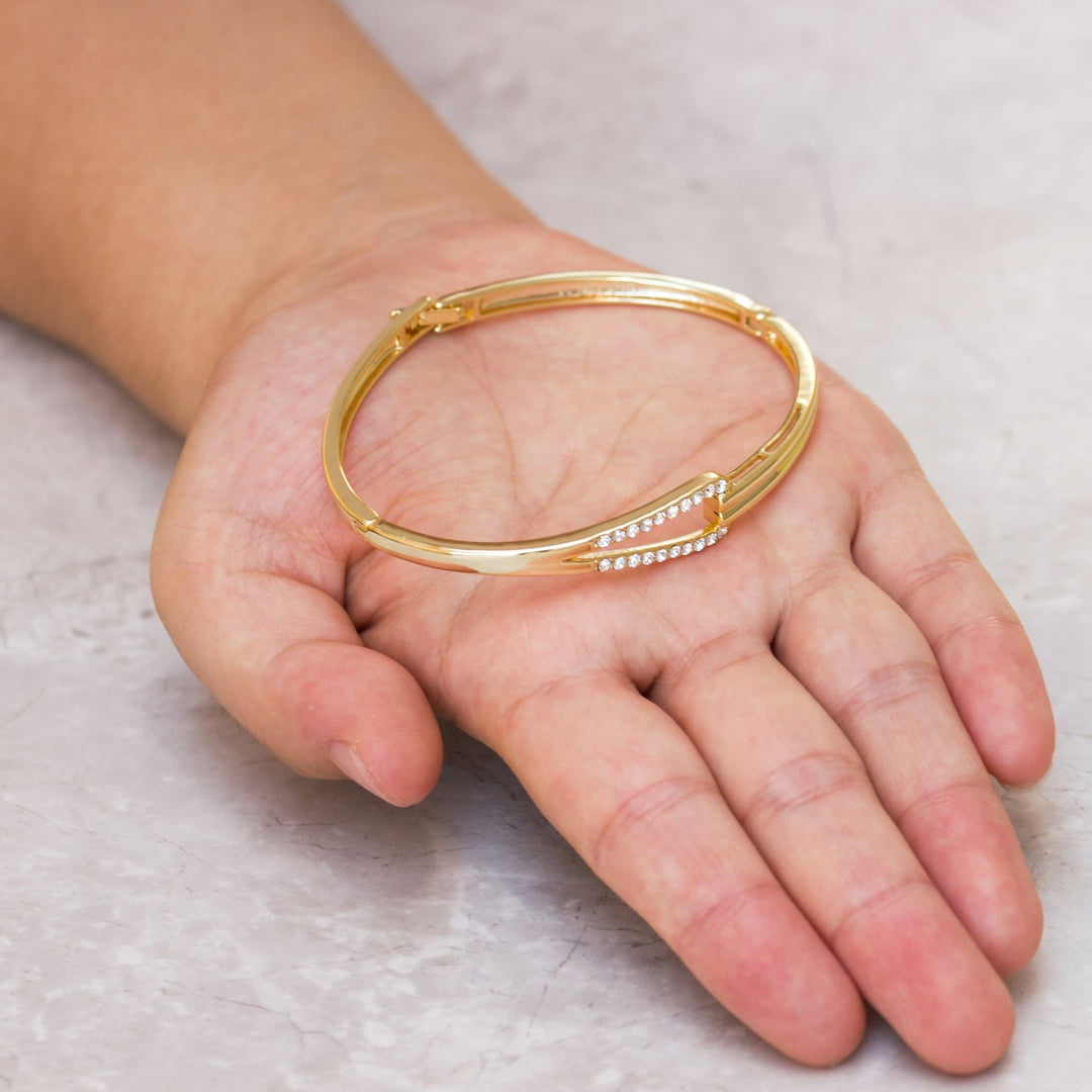 Gold Plated Link Bangle Created with Zircondia® Crystals (7 Inch) - Philip Jones Jewellery