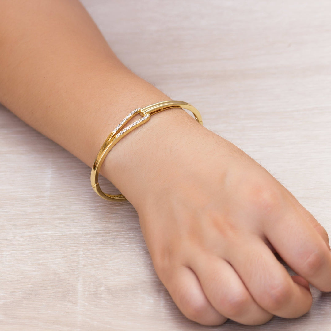 Gold Plated Link Bangle Created with Zircondia® Crystals (7 Inch) - Philip Jones Jewellery
