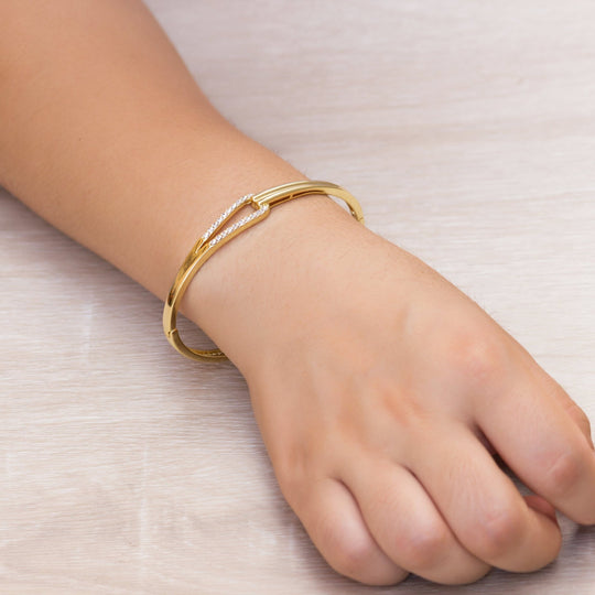 Gold Plated Link Bangle Created with Zircondia® Crystals (7 Inch) - Philip Jones Jewellery