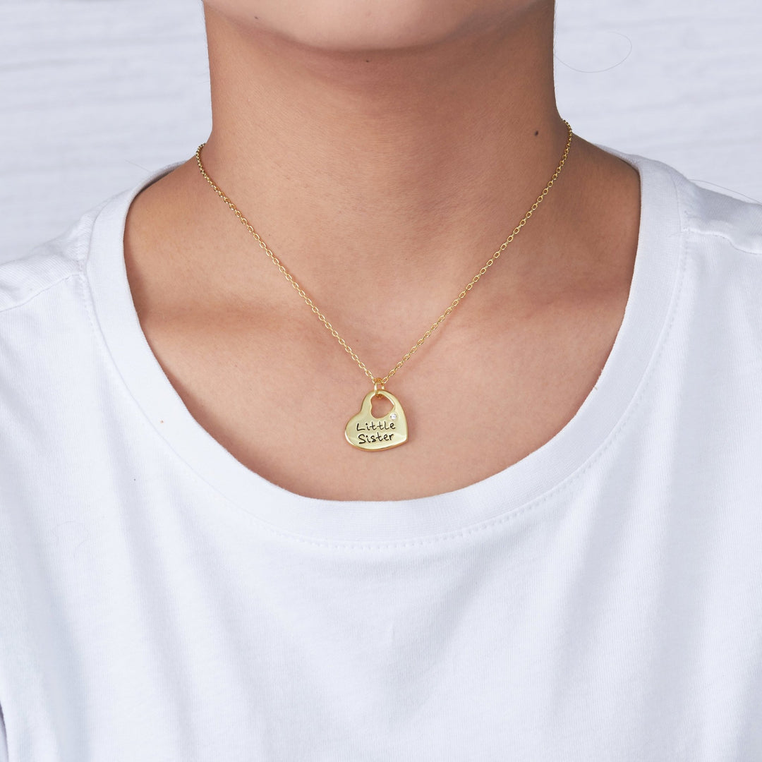Gold Plated Little Sister Heart Necklace Created with Zircondia® Crystals - Philip Jones Jewellery