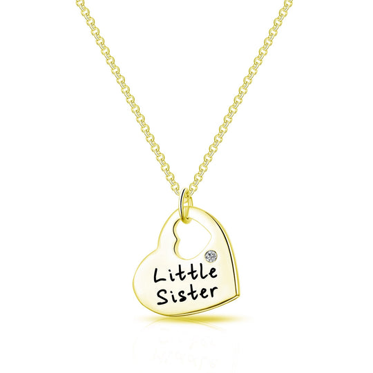 Gold Plated Little Sister Heart Necklace Created with Zircondia® Crystals - Philip Jones Jewellery