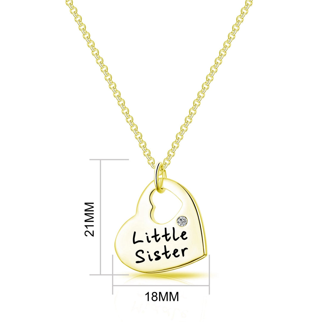 Gold Plated Little Sister Heart Necklace Created with Zircondia® Crystals - Philip Jones Jewellery