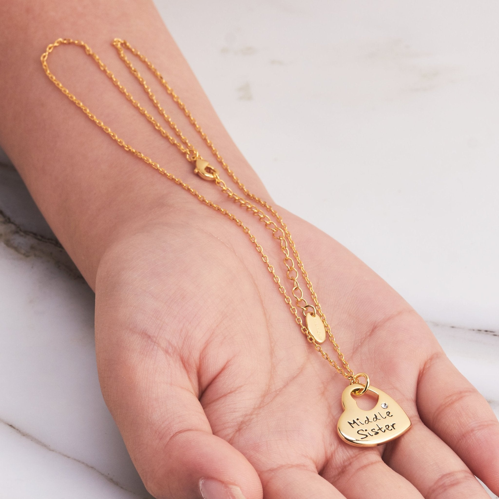 Gold Plated Middle Sister Heart Necklace Created with Zircondia® Crystals - Philip Jones Jewellery