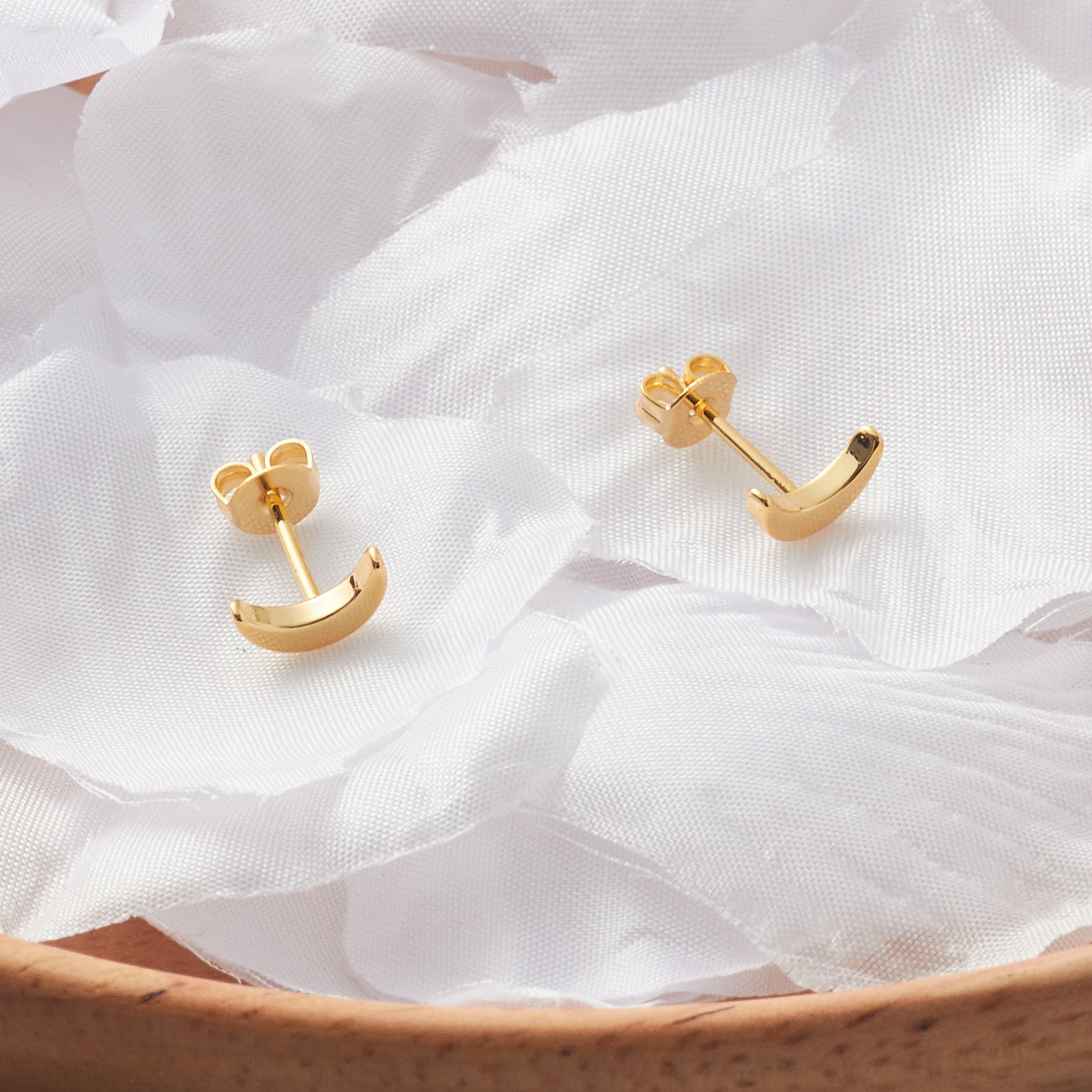 Gold Plated Moon Stud Earrings - Philip Jones Jewellery