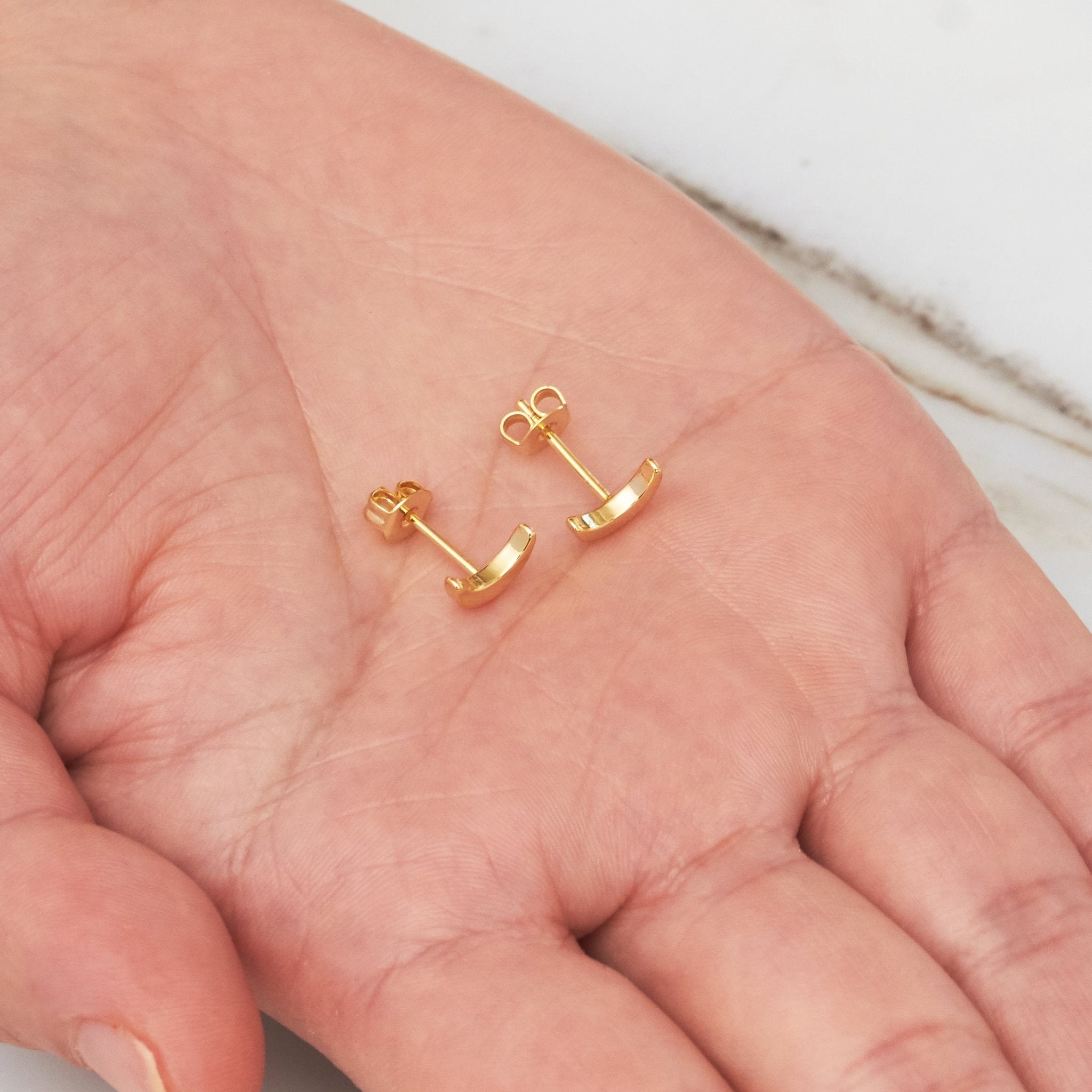 Gold Plated Moon Stud Earrings - Philip Jones Jewellery