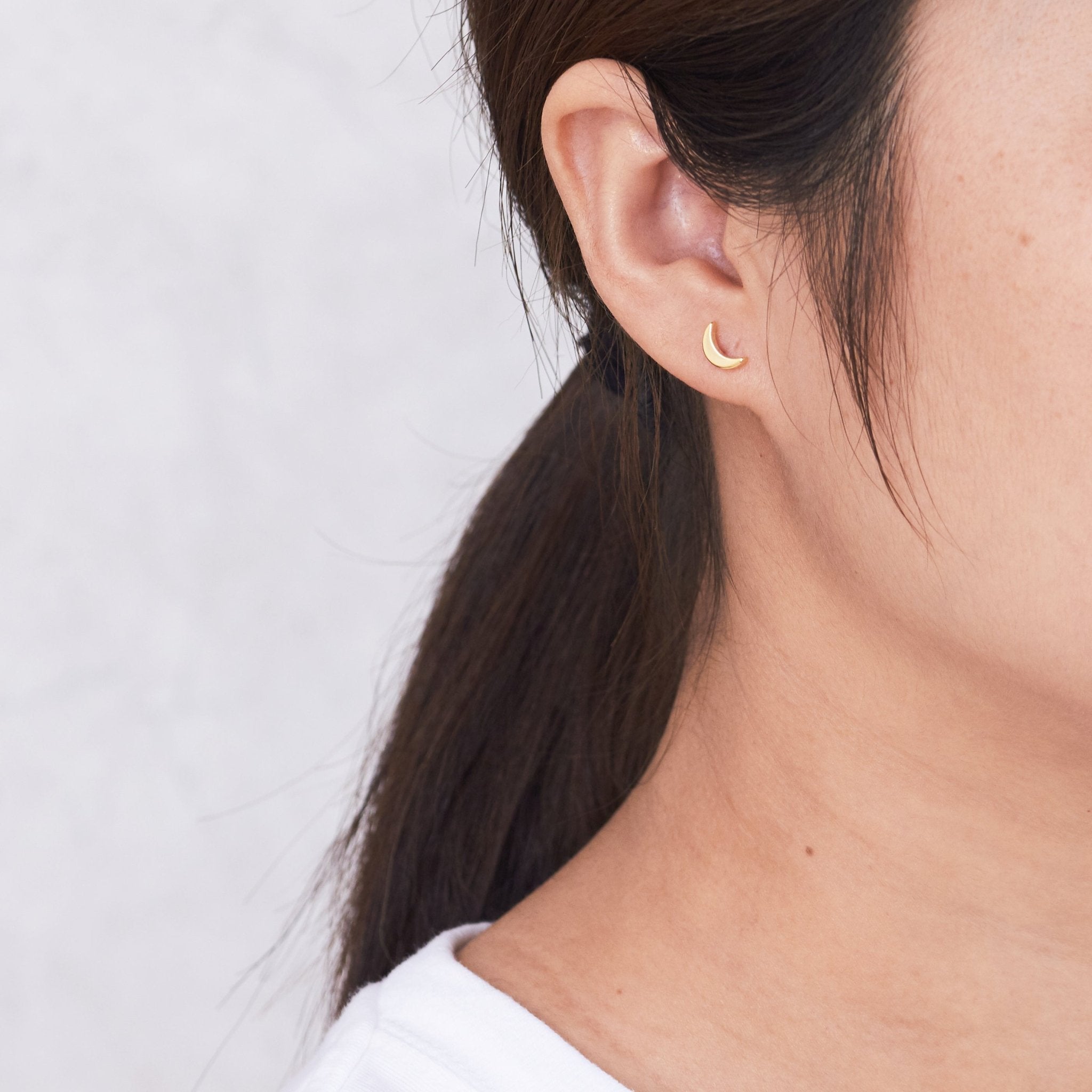 Gold Plated Moon Stud Earrings - Philip Jones Jewellery