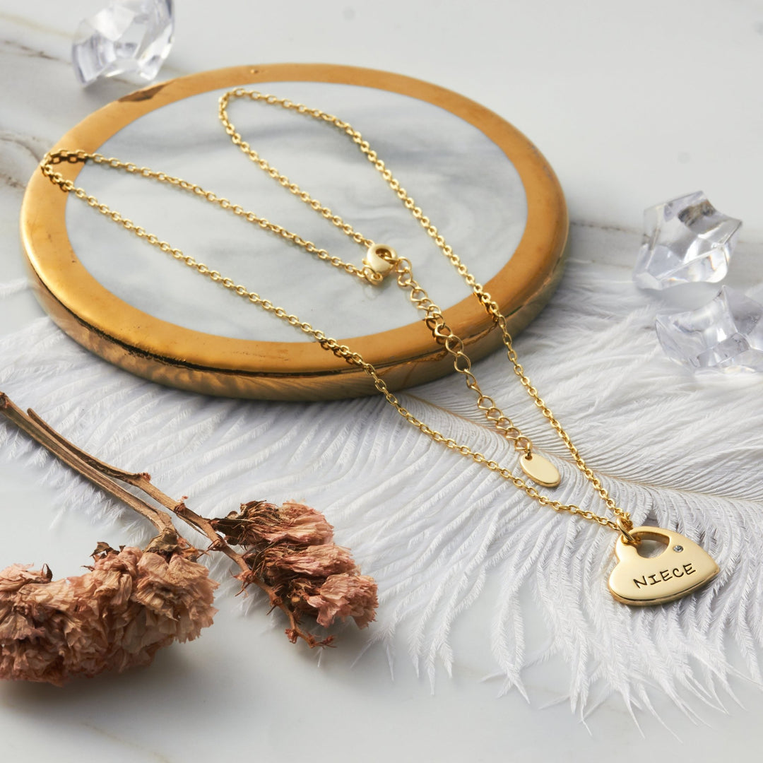 Gold Plated Niece Heart Necklace Created with Zircondia® Crystals - Philip Jones Jewellery