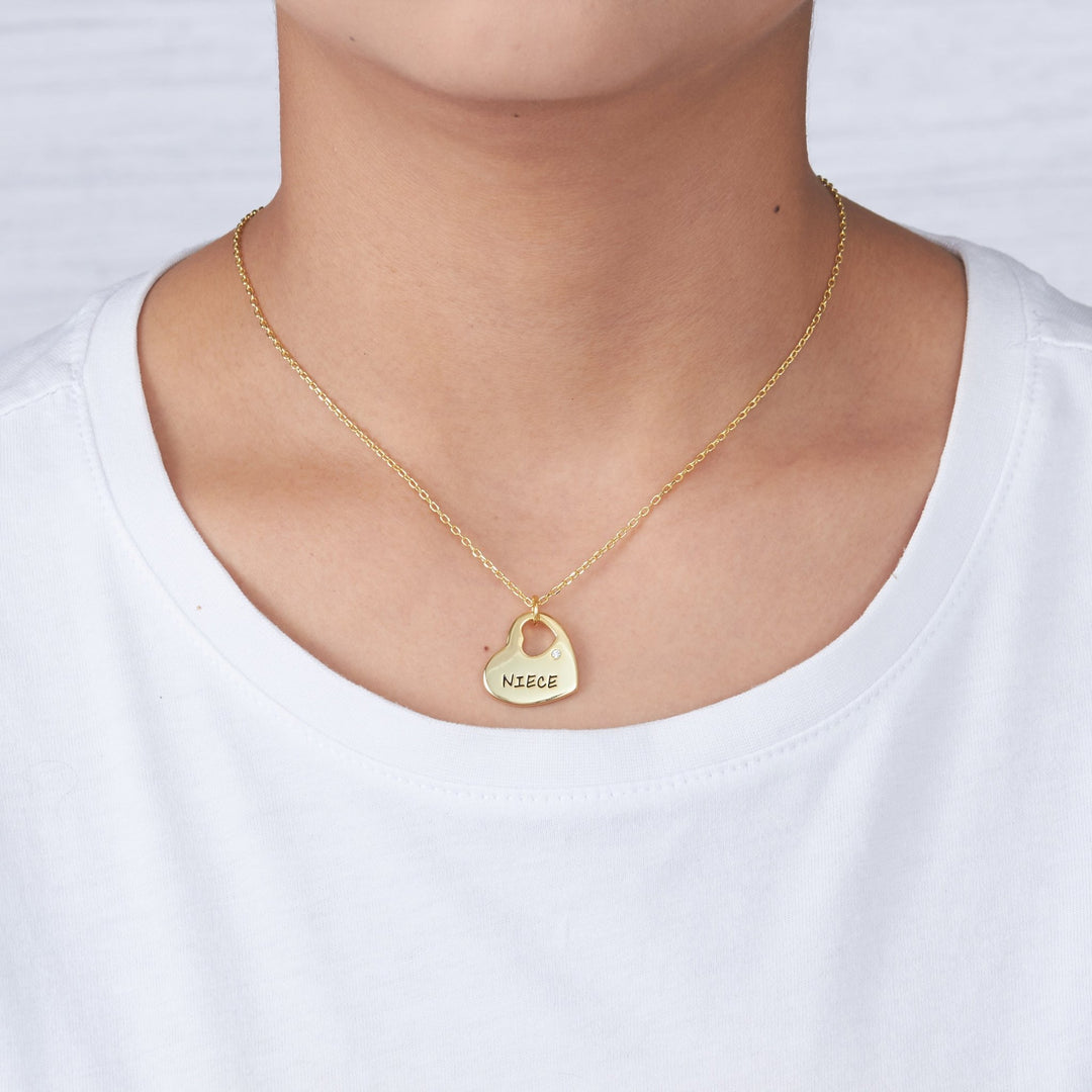 Gold Plated Niece Heart Necklace Created with Zircondia® Crystals - Philip Jones Jewellery