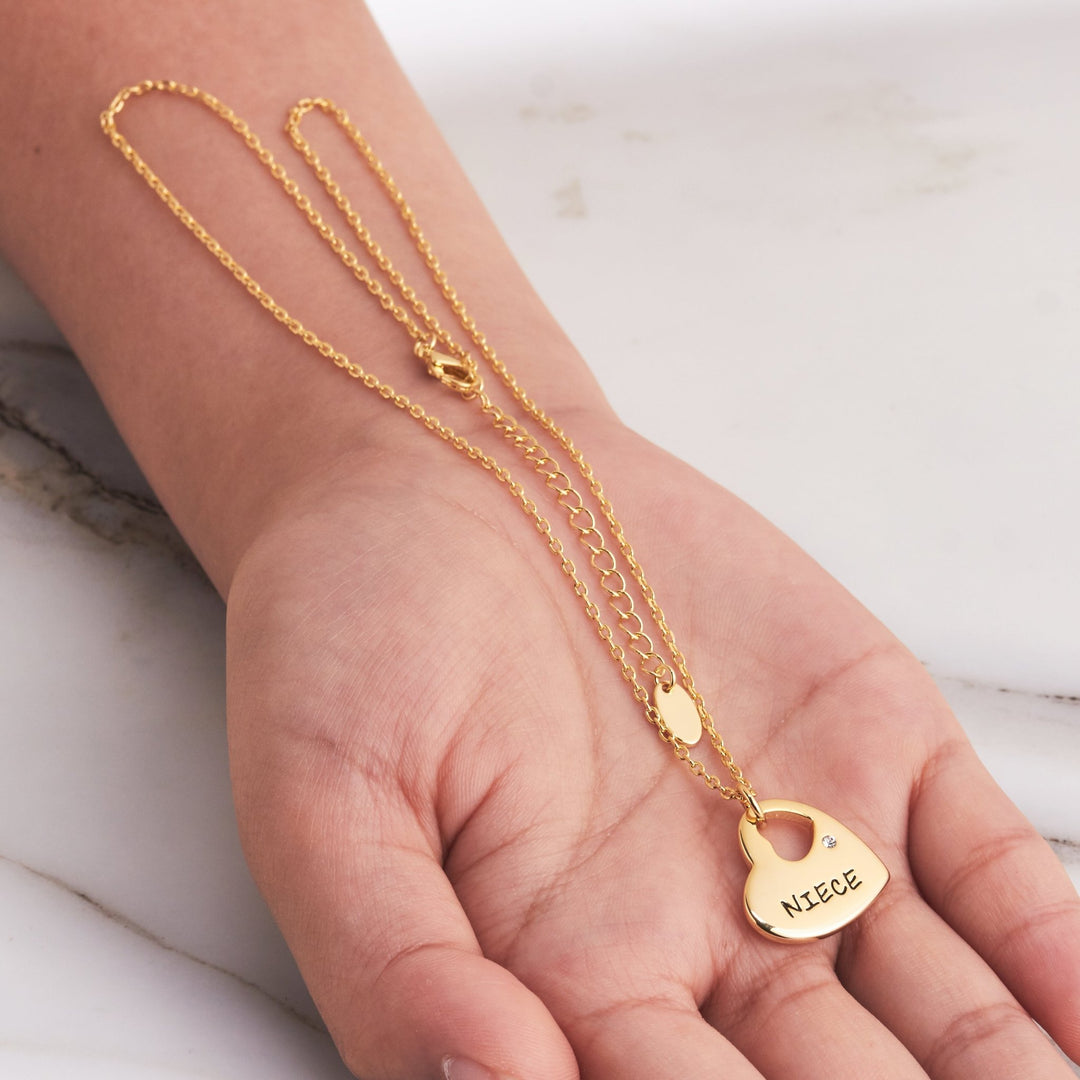 Gold Plated Niece Heart Necklace Created with Zircondia® Crystals - Philip Jones Jewellery