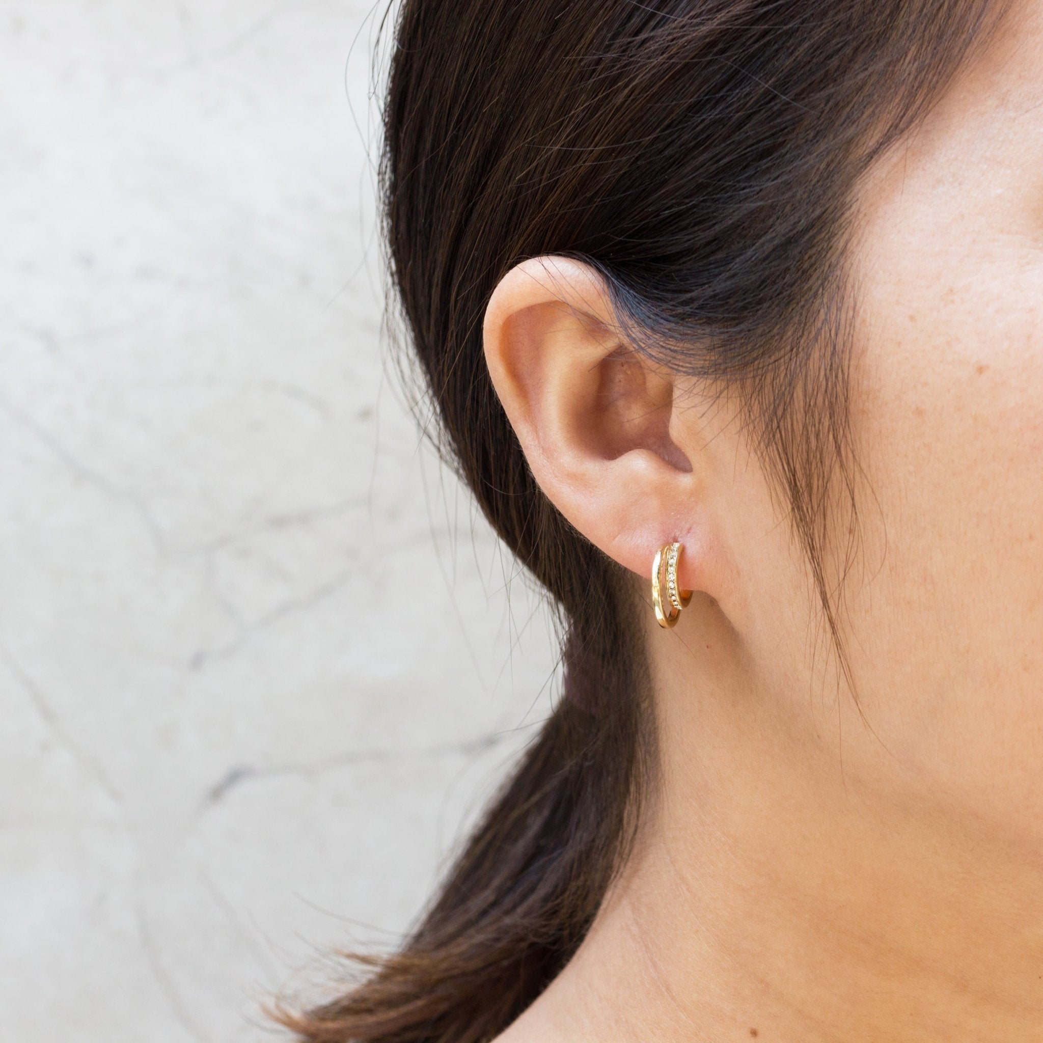 Gold Plated Open Double Hoop Earrings Created With Zircondia® Crystals - Philip Jones Jewellery