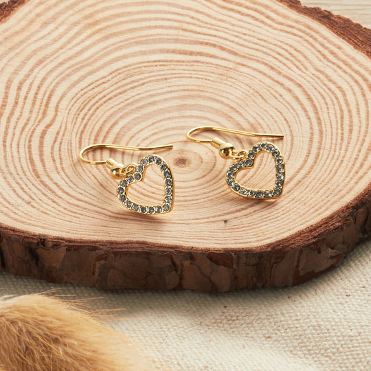 Gold Plated Open Heart Drop Earrings Created with Zircondia® Crystals - Philip Jones Jewellery