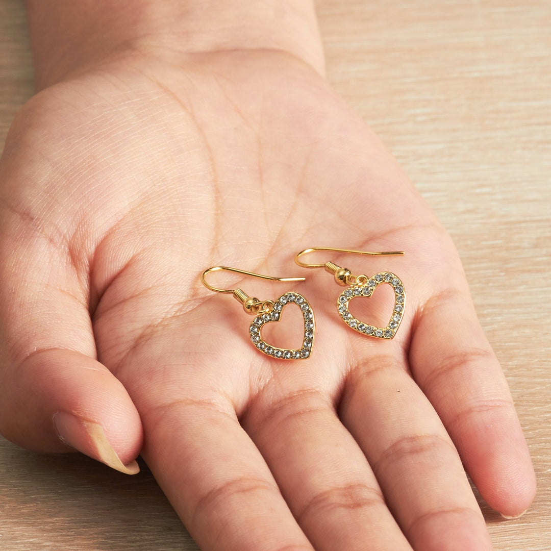 Gold Plated Open Heart Drop Earrings Created with Zircondia® Crystals - Philip Jones Jewellery