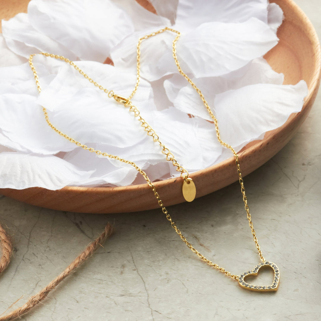 Gold Plated Open Heart Necklace Created with Zircondia® Crystals - Philip Jones Jewellery